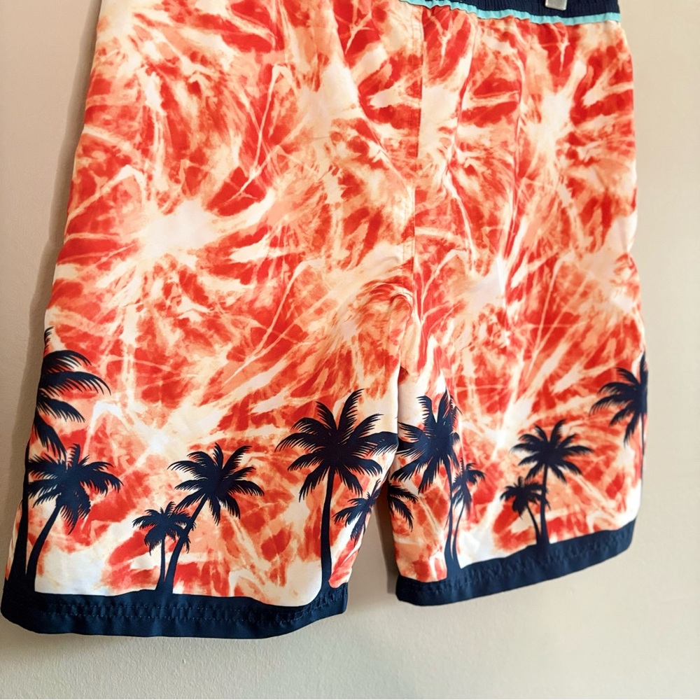 Big Chill Orange Tie-Dye Swim Trunks w Navy Palm Tree Design – Size XL - Picture 8 of 12